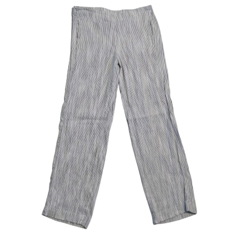 J Jill Linen Stretch Pants Size 8 White Pinstripe Straight Leg Elastic Waist